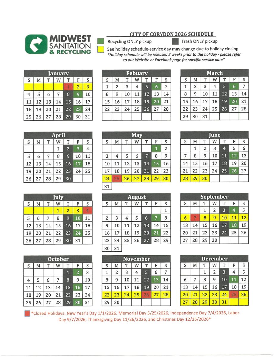 image of 2026 sanitation schedule